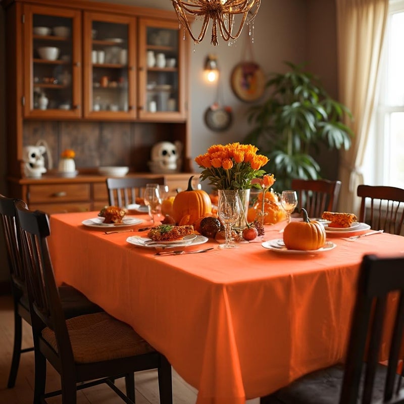 sancua Rectangle Tablecloth - 54 x 108 Inch - Stain and Wrinkle Resistant Washable Polyester Table Cloth, Decorative Fabric Table Cover for Dining Tables, Buffet Parties and Camping, Orange - Image 4